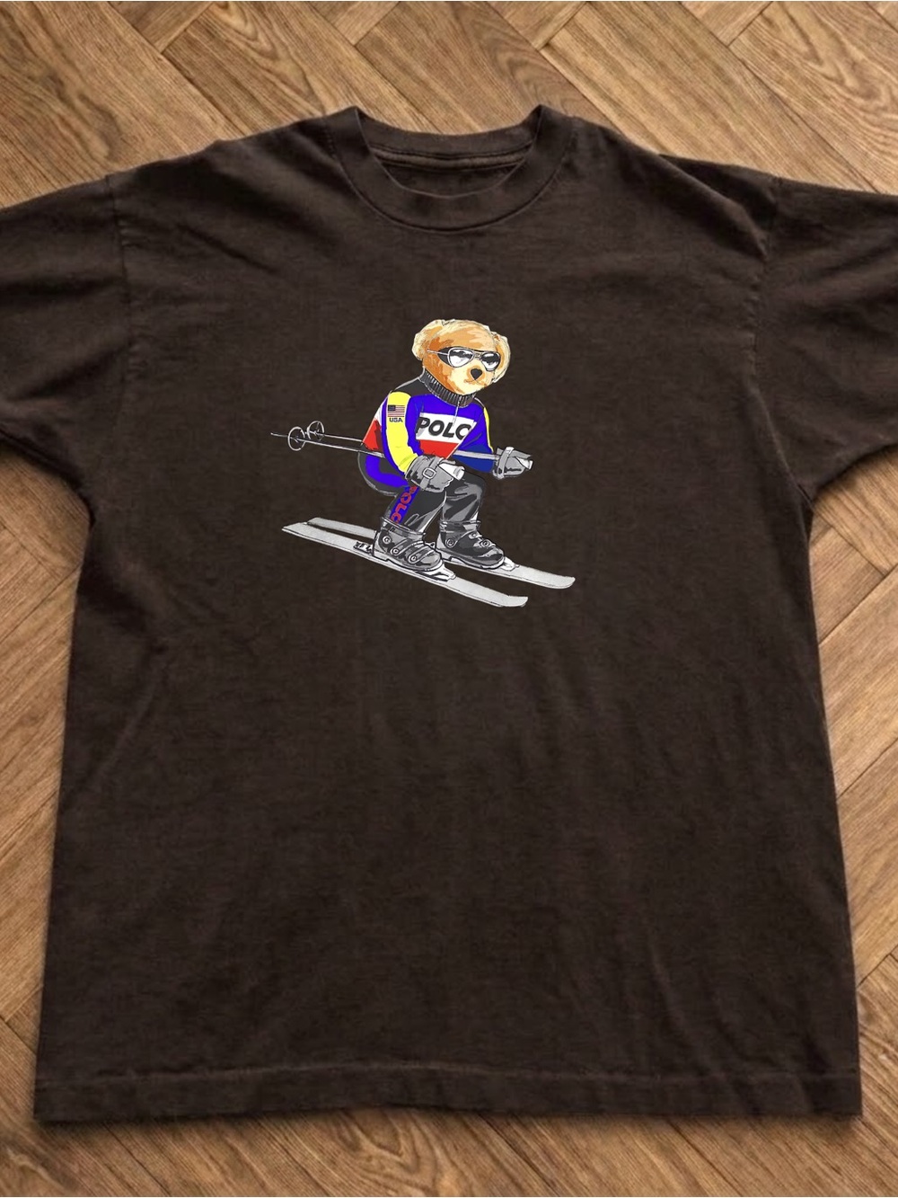 Gildan Brown Graphic Tee Sports Bear Design